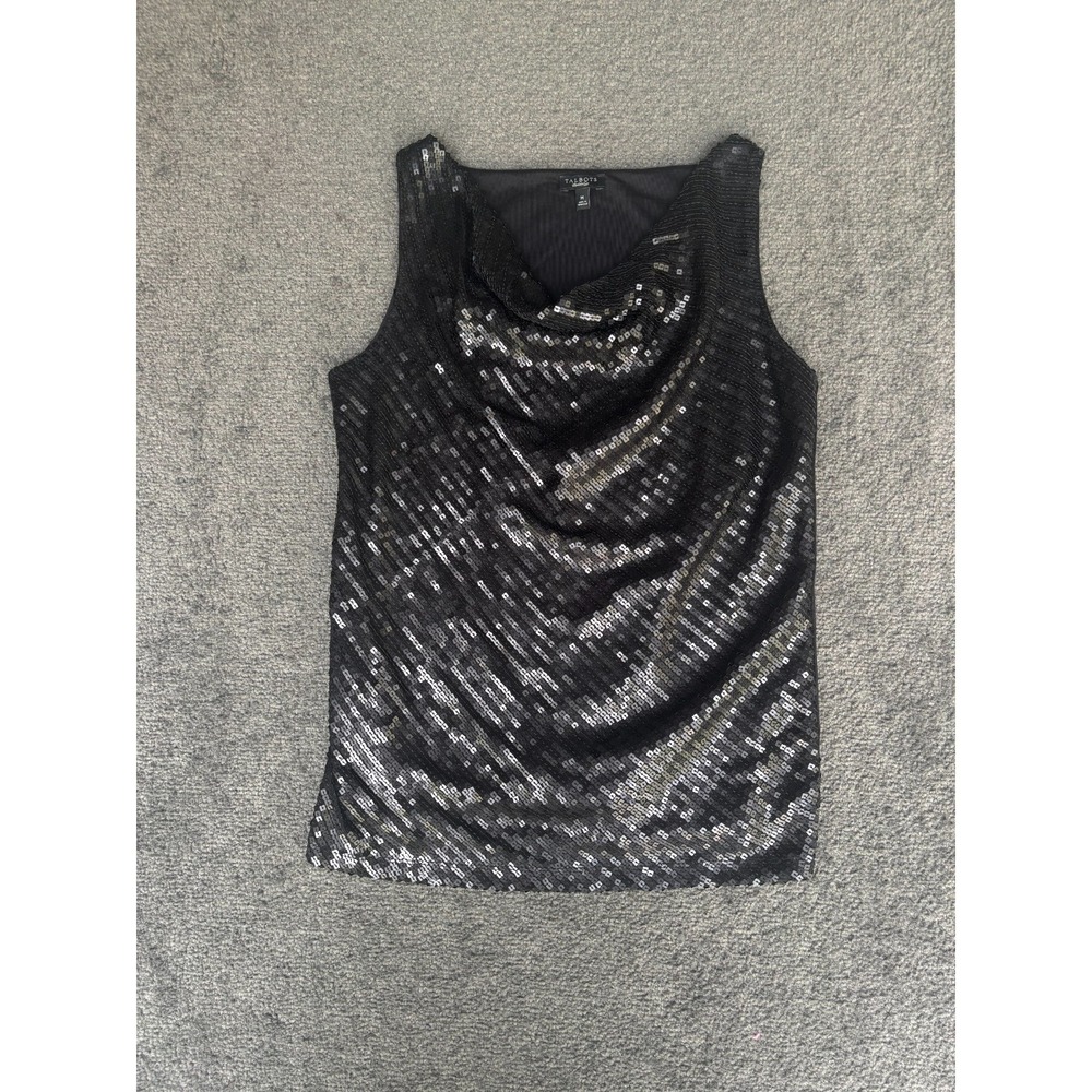 Talbots Tank Top Women's Size Medium Black‎ 100% Polyester Cowl Neck Sleeveless